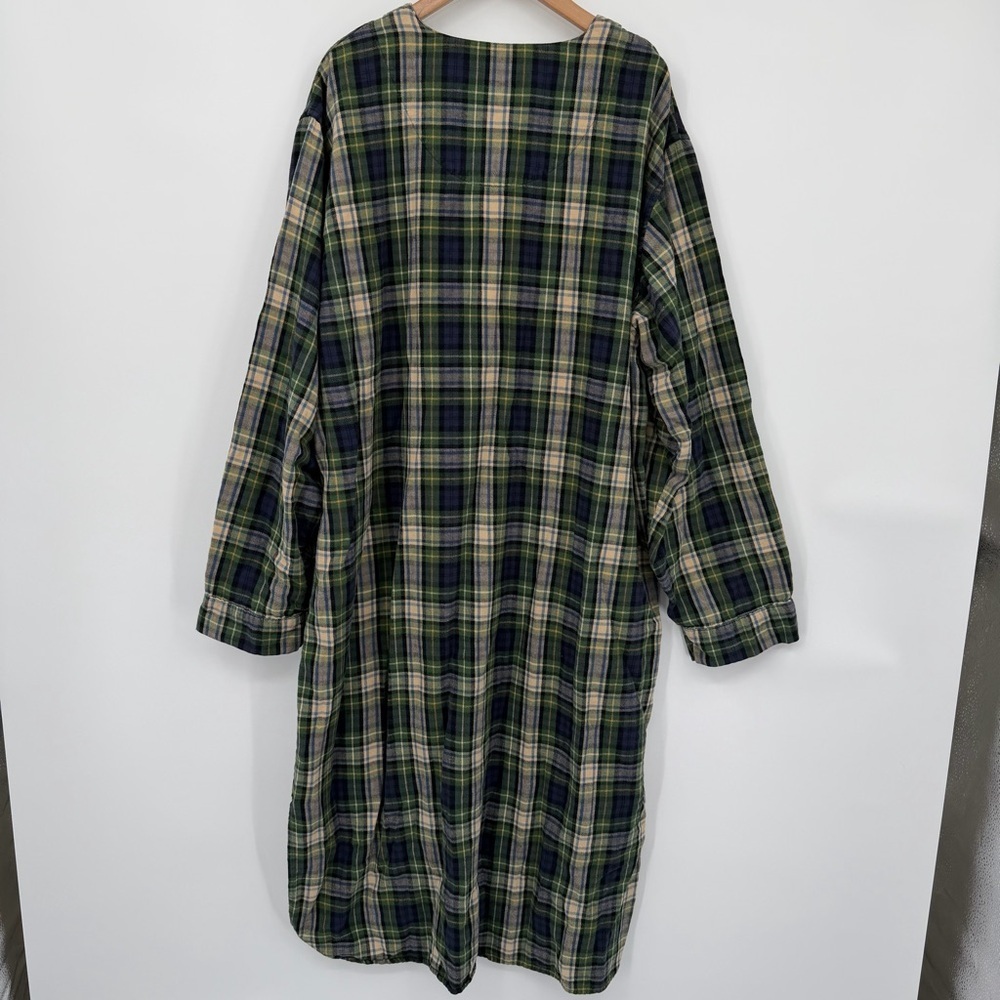 L.L. Bean 100% Cotton Tartan Nightgown Green and Blue Plaid 1/4 Button Dress - Picture 4 of 4